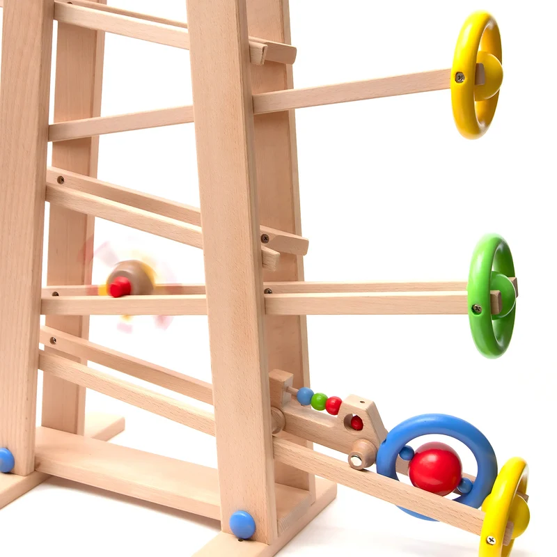 Montessori Kugelbahn Buche – 7 Rollobjekte (Klassik)