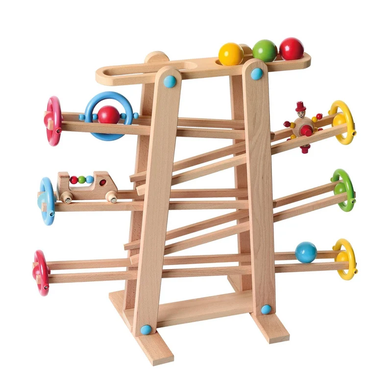 Montessori Kugelbahn Buche – 7 Rollobjekte (Klassik)