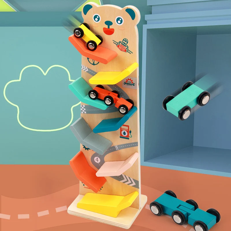 Montessori Rennbahn Bärchen – 4 Autos