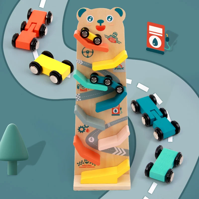 Montessori Rennbahn Bärchen – 4 Autos