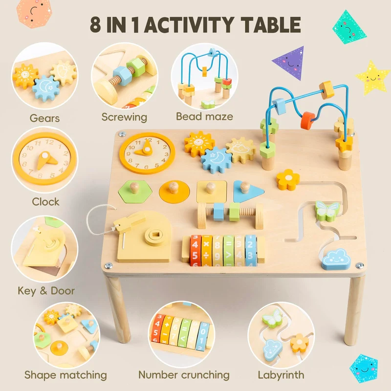 8-in-1 Montessori Aktivitätstisch – Macaron Farben & Motorik
