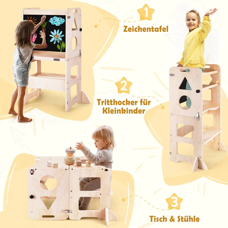Lernturm 3-in-1 Klappbar – Mit Kreidetafel