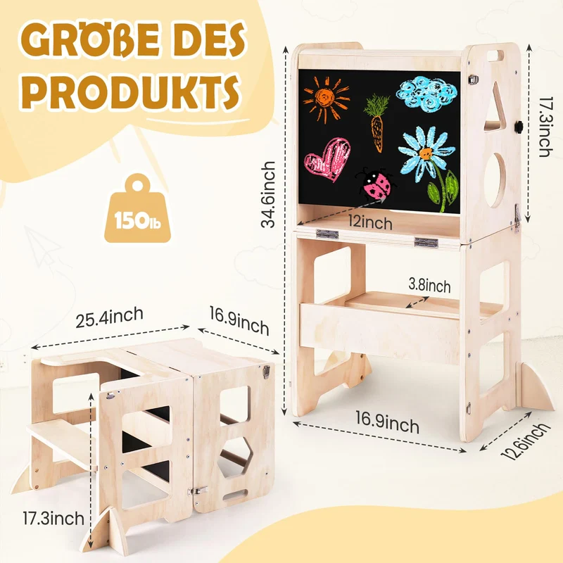 Lernturm 3-in-1 Klappbar – Mit Kreidetafel