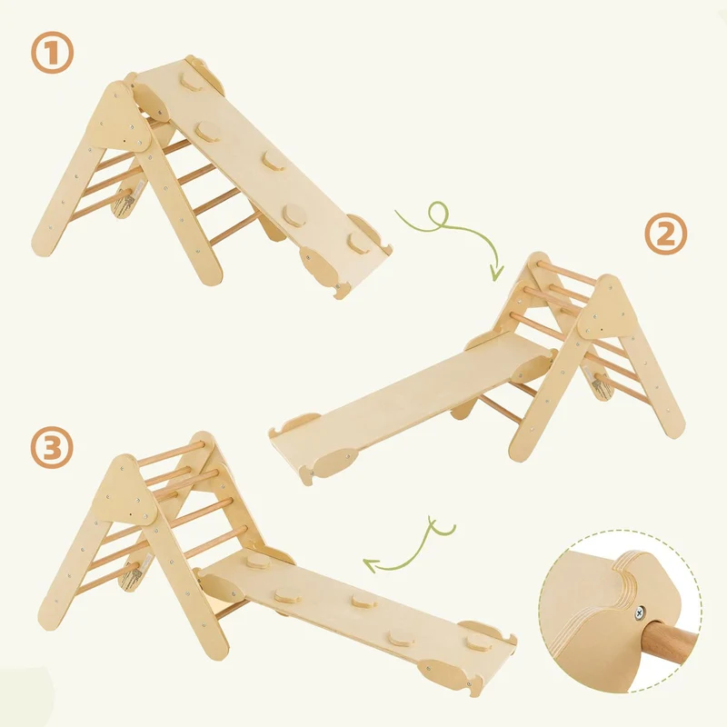 4-in-1 Kletterset aus Holz: Kletterdreieck, Kletterbogen & Rampe