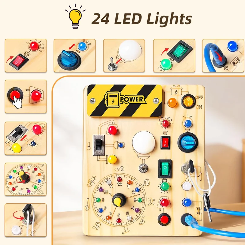 Montessori Busy Board aus Holz - – LED Licht & Schalter