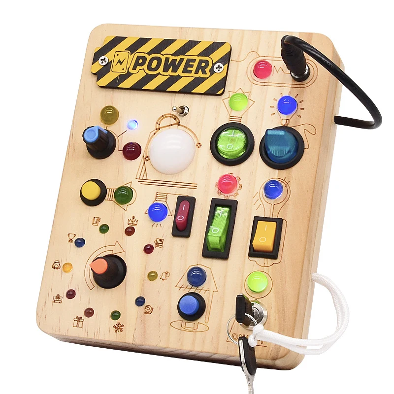 Montessori Busy Board aus Holz - – LED Licht & Schalter