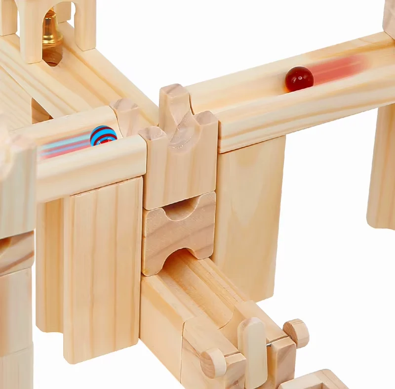 Montessori Murmelbahn aus Holz – 3D-Konstruktionsspiel mit 60/80 Teilen