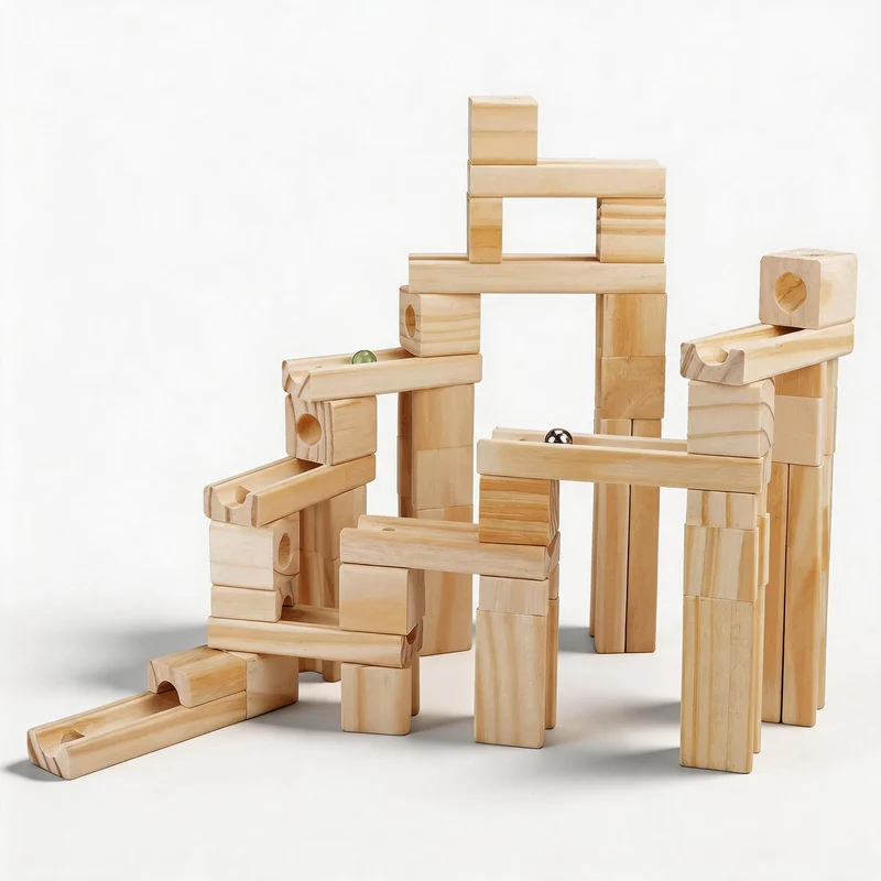Montessori Murmelbahn aus Holz – 3D-Konstruktionsspiel mit 60/80 Teilen