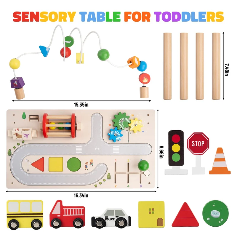 Montessori Spieltisch Holz – Motorik Busy Board & Kugelbahn