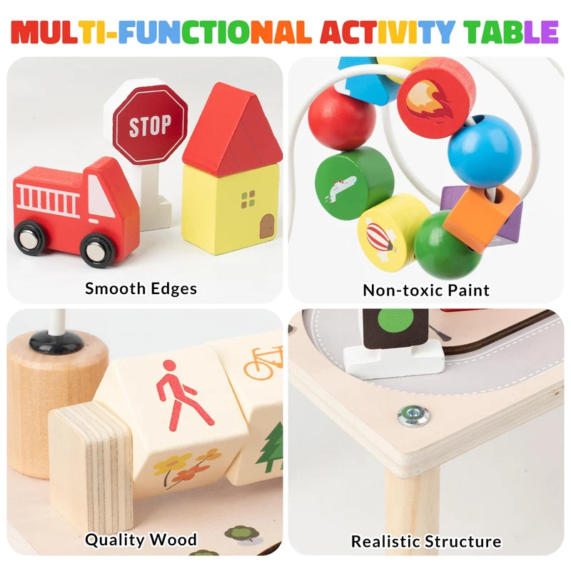Montessori Spieltisch Holz – Motorik Busy Board & Kugelbahn