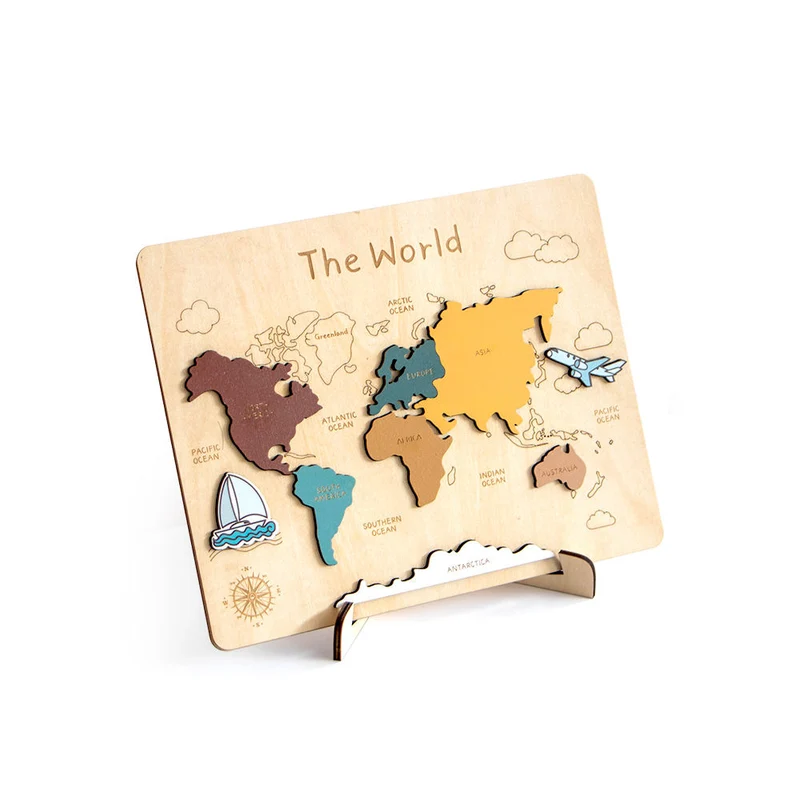 Montessori Holzpuzzle Weltkarte – Geografie-Lernspiel