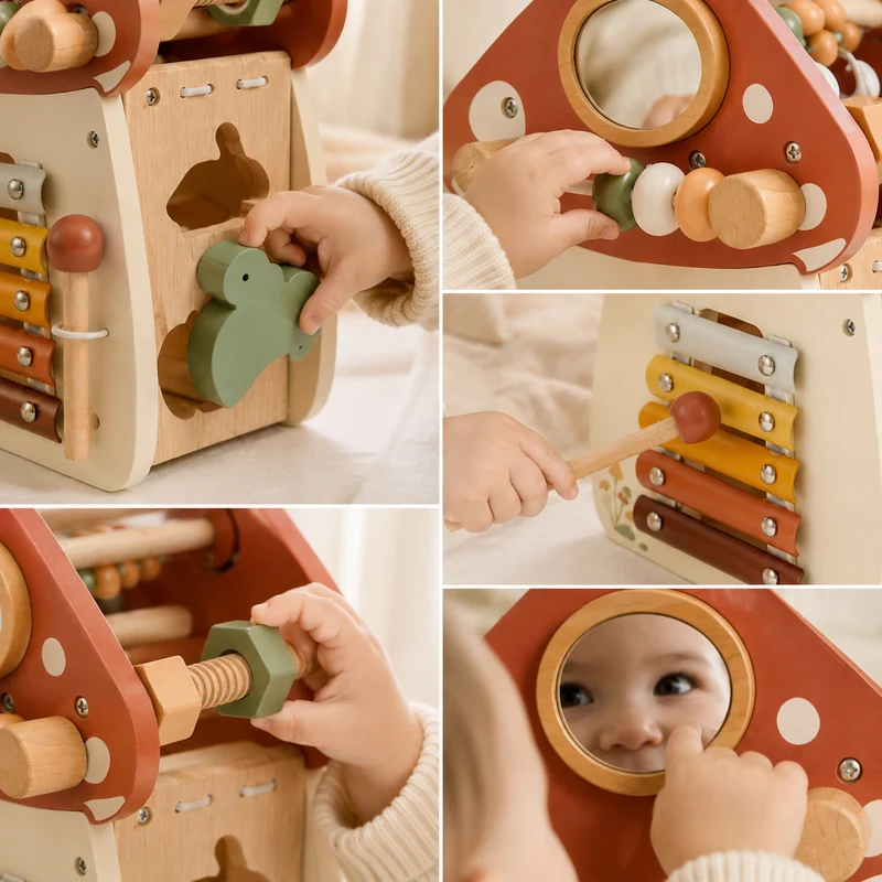 Montessori Motorikhaus aus Holz mit Xylophon & Steckspiel