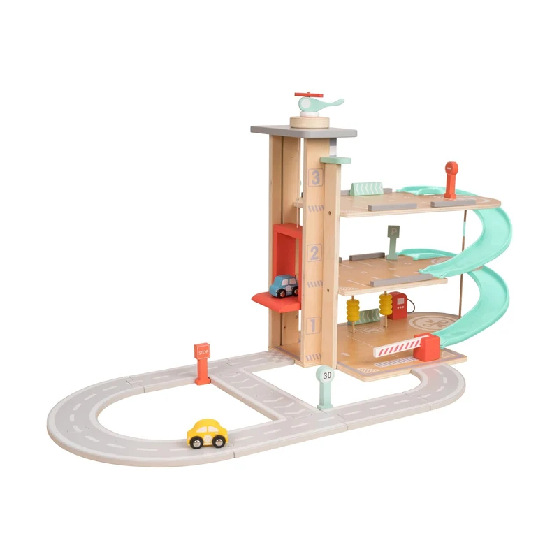 Garage à trois étages en bois FSC® pour enfant dès 3 ans