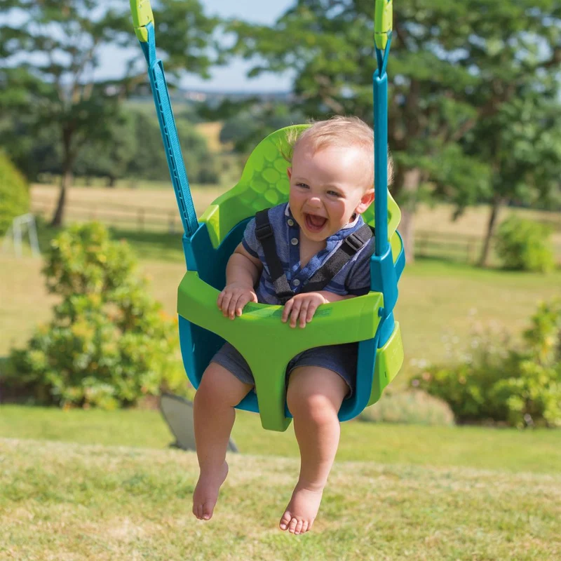 Balançoire siège bébé évolutif de 6 mois à 8 ans - H190-250cm - bleu et vert - QUADPOD