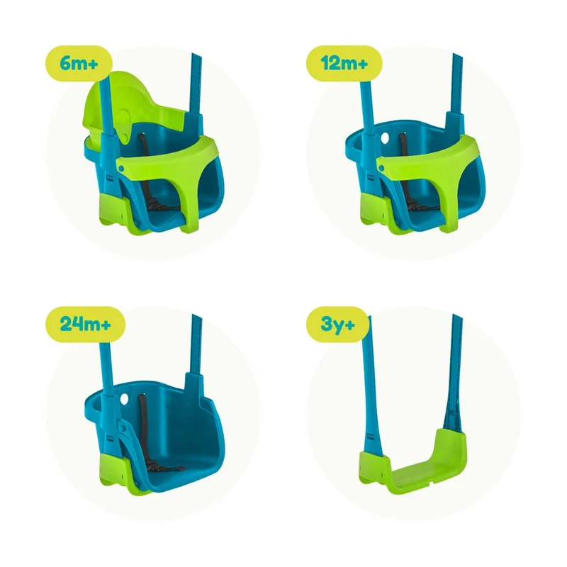 Balançoire siège bébé évolutif de 6 mois à 8 ans - H190-250cm - bleu et vert - QUADPOD