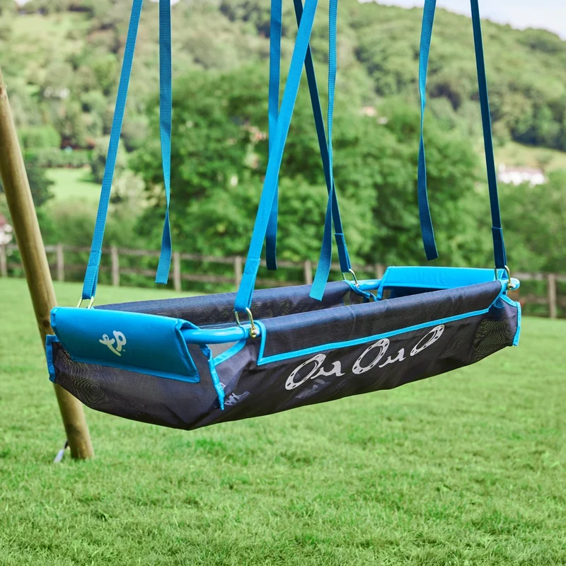 Balançoire bateau pirate 2 enfants pour portique bois - poutre ronde D10 cm - noir et bleu