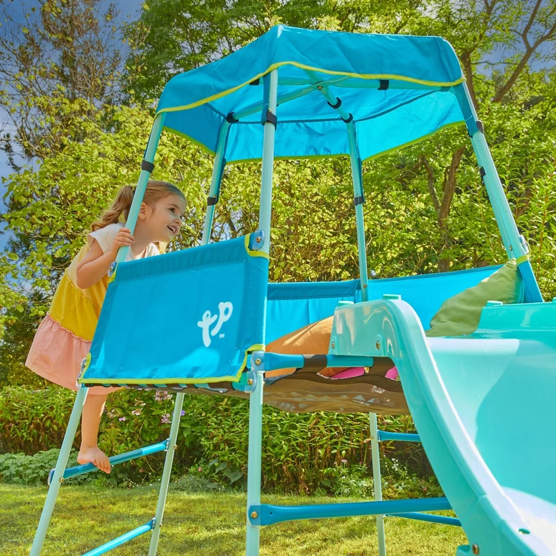 Aire de jeux évolutive avec toboggan - métal bleu - AVENTURIER
