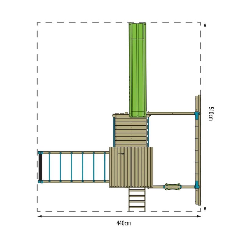AIre de jeux XXL balançoire, pont de singe et toboggan - bois FSC® - TILLEUL SKYWOOD