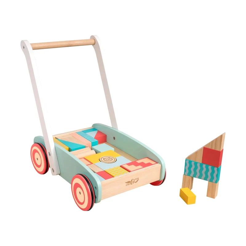 Chariot de marche avec cubes en bois FSC® pour enfant dès 1 an
