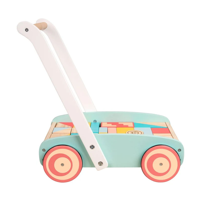 Chariot de marche avec cubes en bois FSC® pour enfant dès 1 an