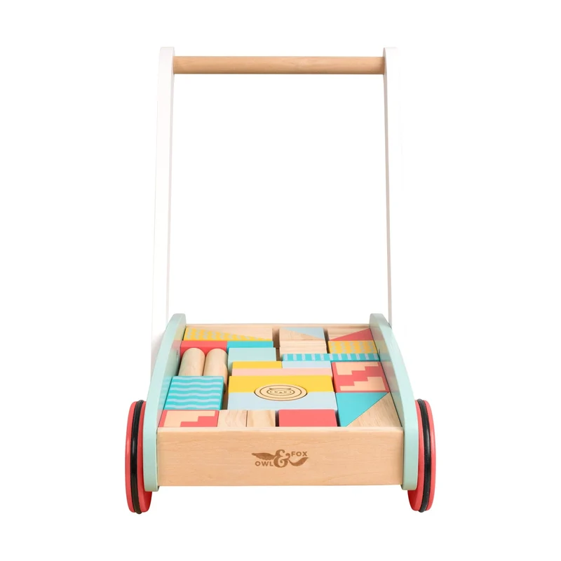 Chariot de marche avec cubes en bois FSC® pour enfant dès 1 an
