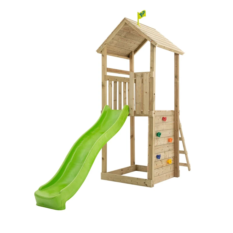 Aire de jeux tour avec toboggan et mur d'escalade - bois FSC® - H270 cm - SKYWOOD