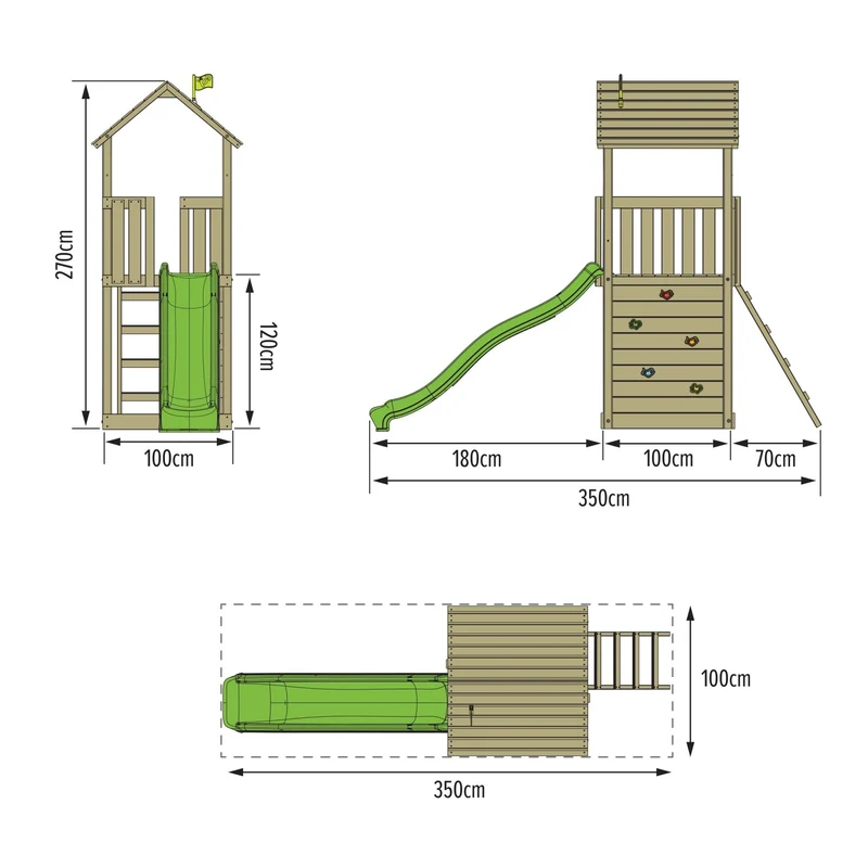 Aire de jeux tour avec toboggan et mur d'escalade - bois FSC® - H270 cm - SKYWOOD