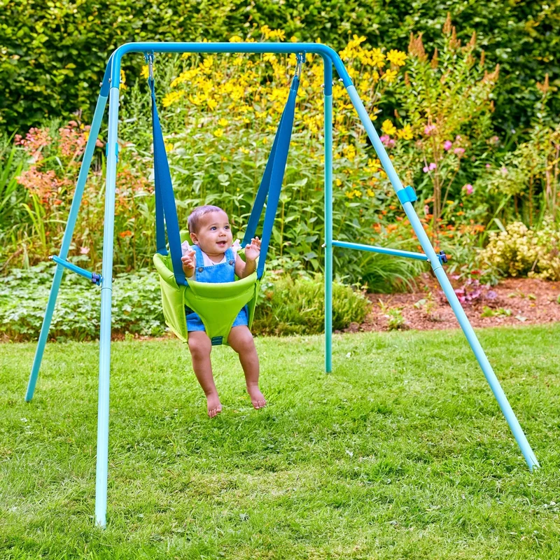 Portique balançoire fauteuil bébé pliant - métal - H129 cm