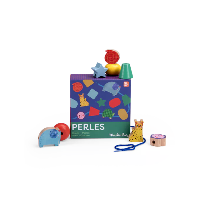Moulin roty - Les Toupitis - Jeu de perles en bois à enfiler -18 mois+