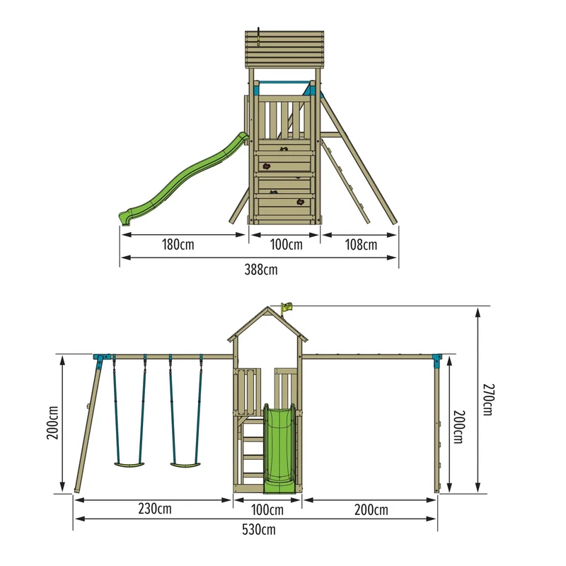AIre de jeux pont de singe, 2 balançoires et toboggan - bois FSC® - TAMARIN SKYWOOD