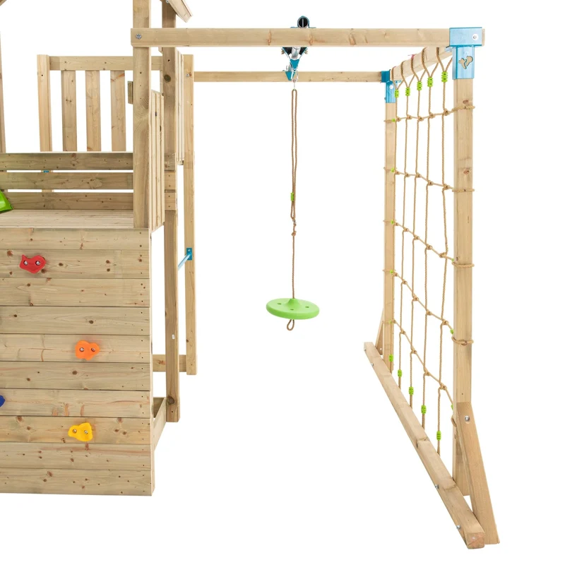 AIre de jeux tyrolienne, mur d'escalade et toboggan - bois FSC® - SANTOLINE SKYWOOD