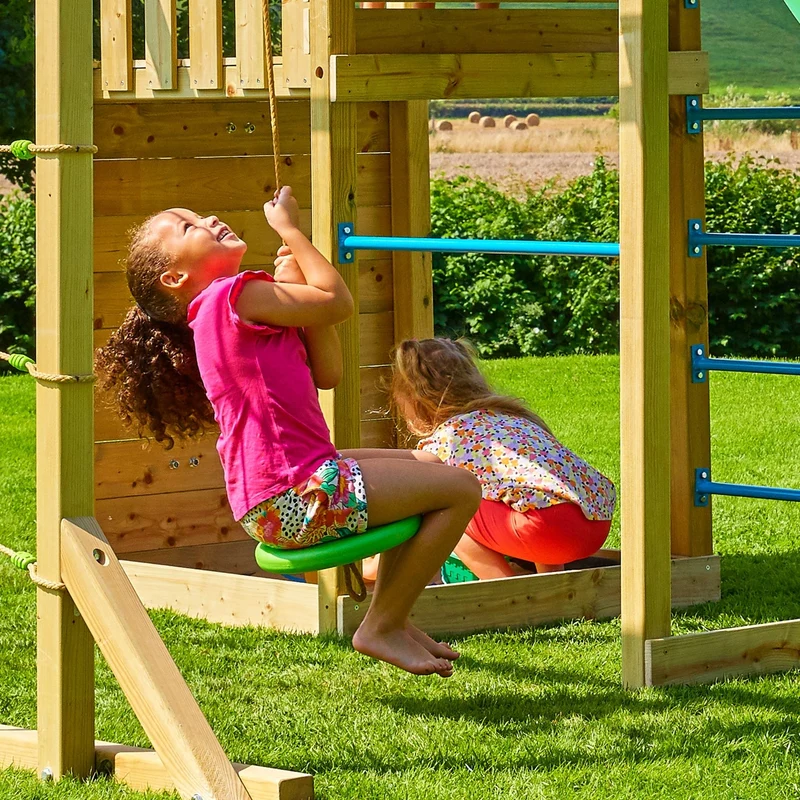 AIre de jeux tyrolienne, mur d'escalade et toboggan - bois FSC® - SANTOLINE SKYWOOD