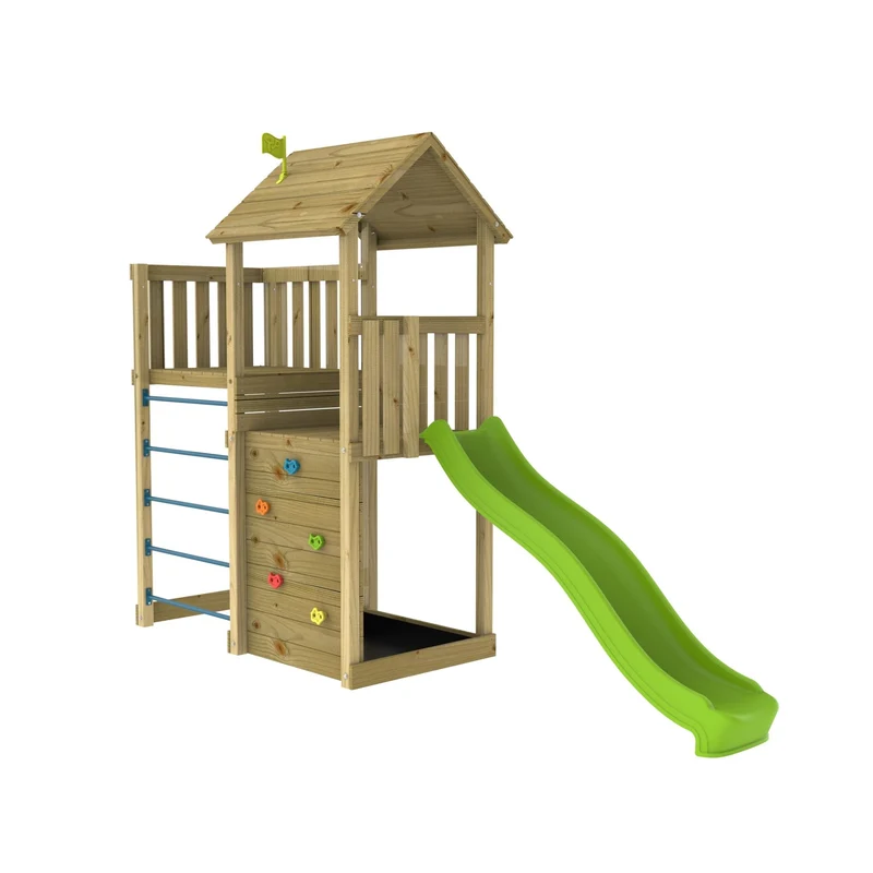 AIre de jeux tour avec mur d'escalade et toboggan - bois FSC® - H270 cm - CLÉMATITE SKYWOOD