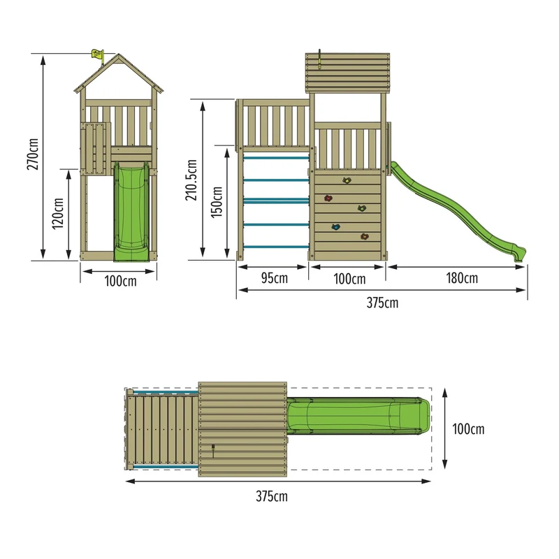 AIre de jeux tour avec mur d'escalade et toboggan - bois FSC® - H270 cm - CLÉMATITE SKYWOOD