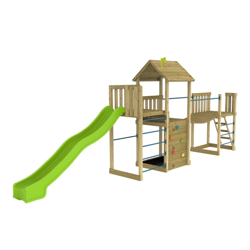 AIre de jeux toboggan et pont suspendu - bois FSC® - H270 cm - CITRONNIER SKYWOOD