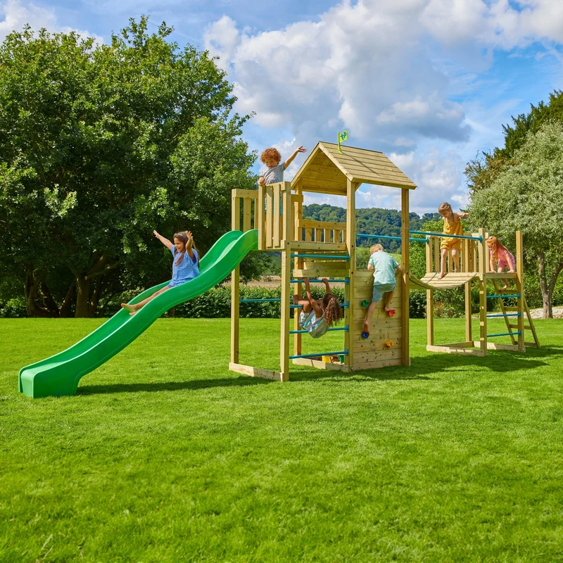 AIre de jeux toboggan et pont suspendu - bois FSC® - H270 cm - CITRONNIER SKYWOOD