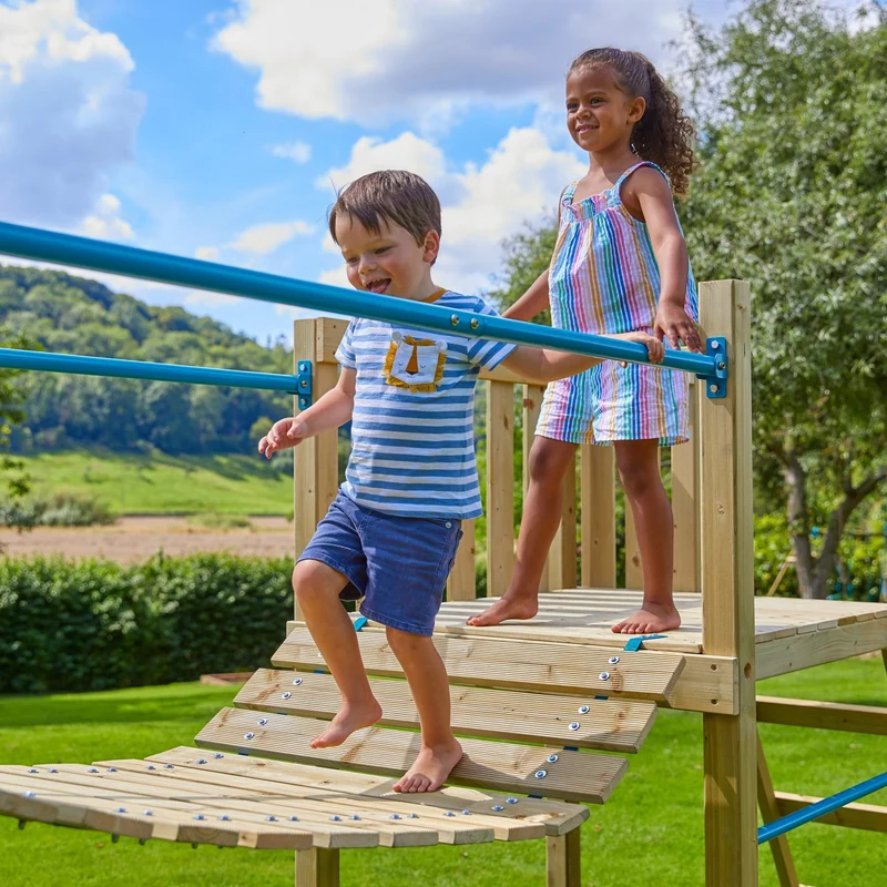 AIre de jeux toboggan et pont suspendu - bois FSC® - H270 cm - CITRONNIER SKYWOOD