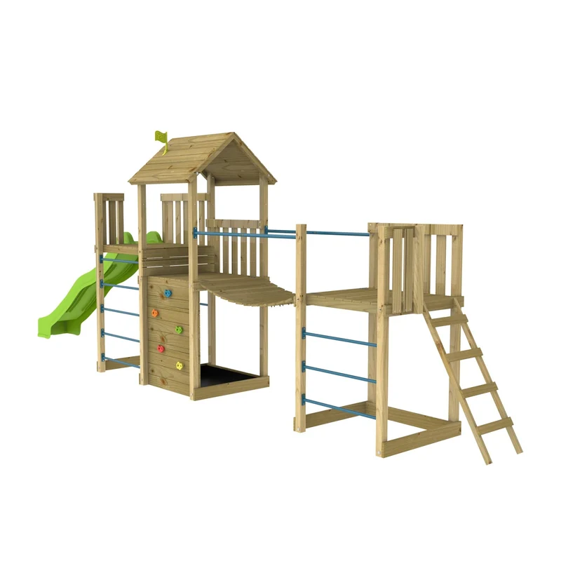 AIre de jeux toboggan et pont suspendu - bois FSC® - H270 cm - CITRONNIER SKYWOOD
