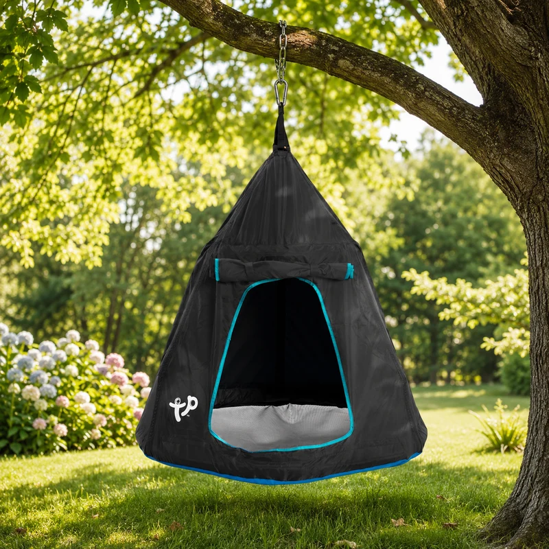 Balançoire tente enfant OVNI H190-250 cm noir