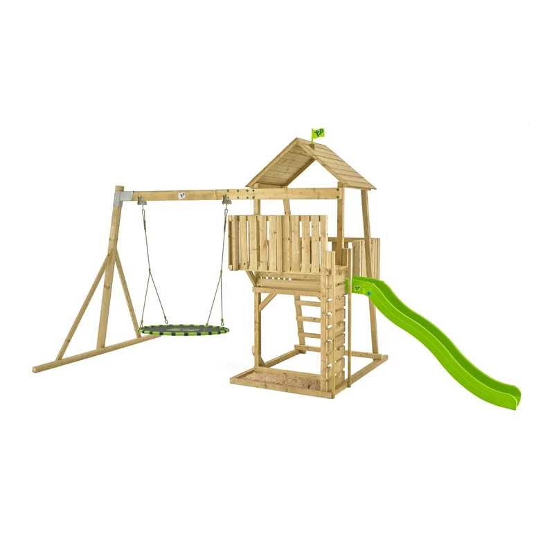 Aire de jeux balançoire nid d'oiseau et toboggan - bois FSC® - H306 cm - KINGSWOOD