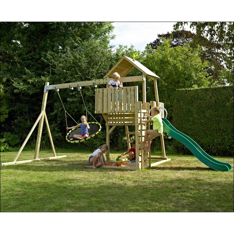 Aire de jeux balançoire nid d'oiseau et toboggan - bois FSC® - H306 cm - KINGSWOOD