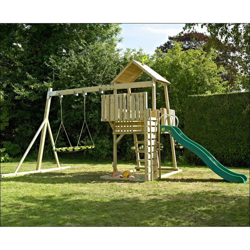 Aire de jeux balançoire nid d'oiseau et toboggan - bois FSC® - H306 cm - KINGSWOOD
