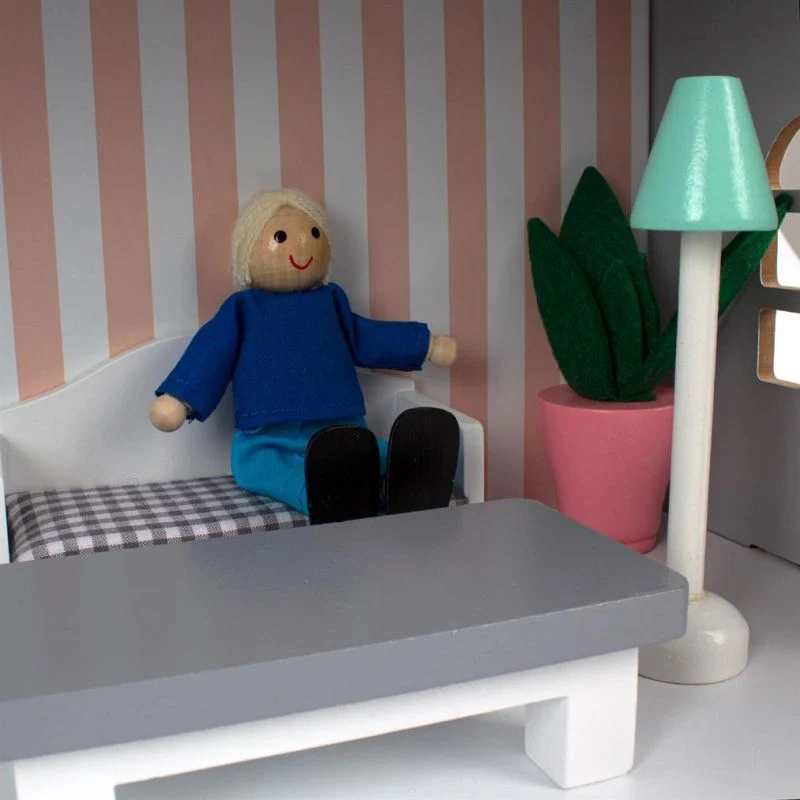 Maison de poupées en bois - avec poupées et mobilier - 🧒3 ans +
