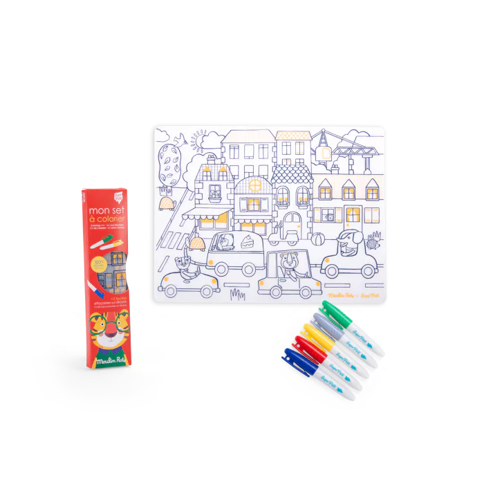 Moulin roty - les popipop - Set en silicone à colorier + 5 feutres - 2 ans+