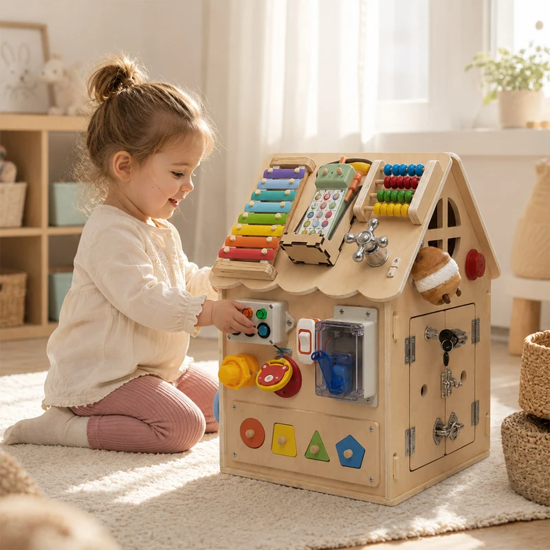 Montessori Busy House – Holz Motorikspiel mit 20+ Aktivitäten