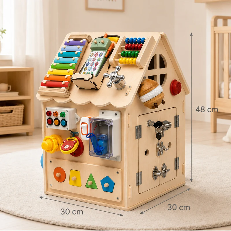 Montessori Busy House – Holz Motorikspiel mit 20+ Aktivitäten