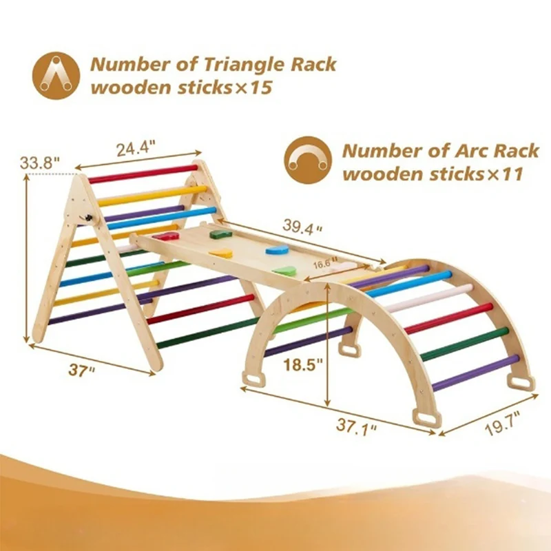 Montessori Kletterdreieck Holz 3-in-1 – Dreieck, Bogen & Rutsche
