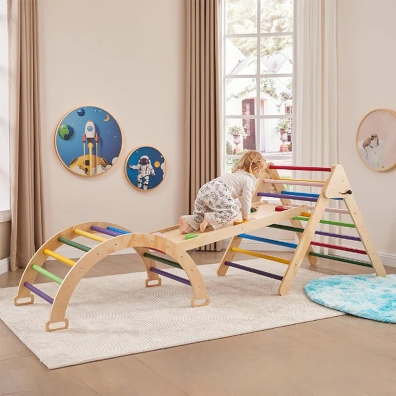 Montessori Kletterdreieck Holz 3-in-1 – Dreieck, Bogen & Rutsche