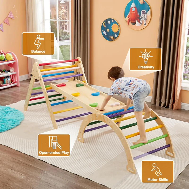 Montessori Kletterdreieck Holz 3-in-1 – Dreieck, Bogen & Rutsche