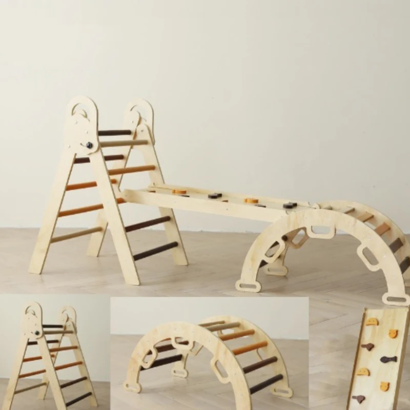 Montessori Kletterset aus Holz – Klappbares Dreieck, Rutsche & Bogen